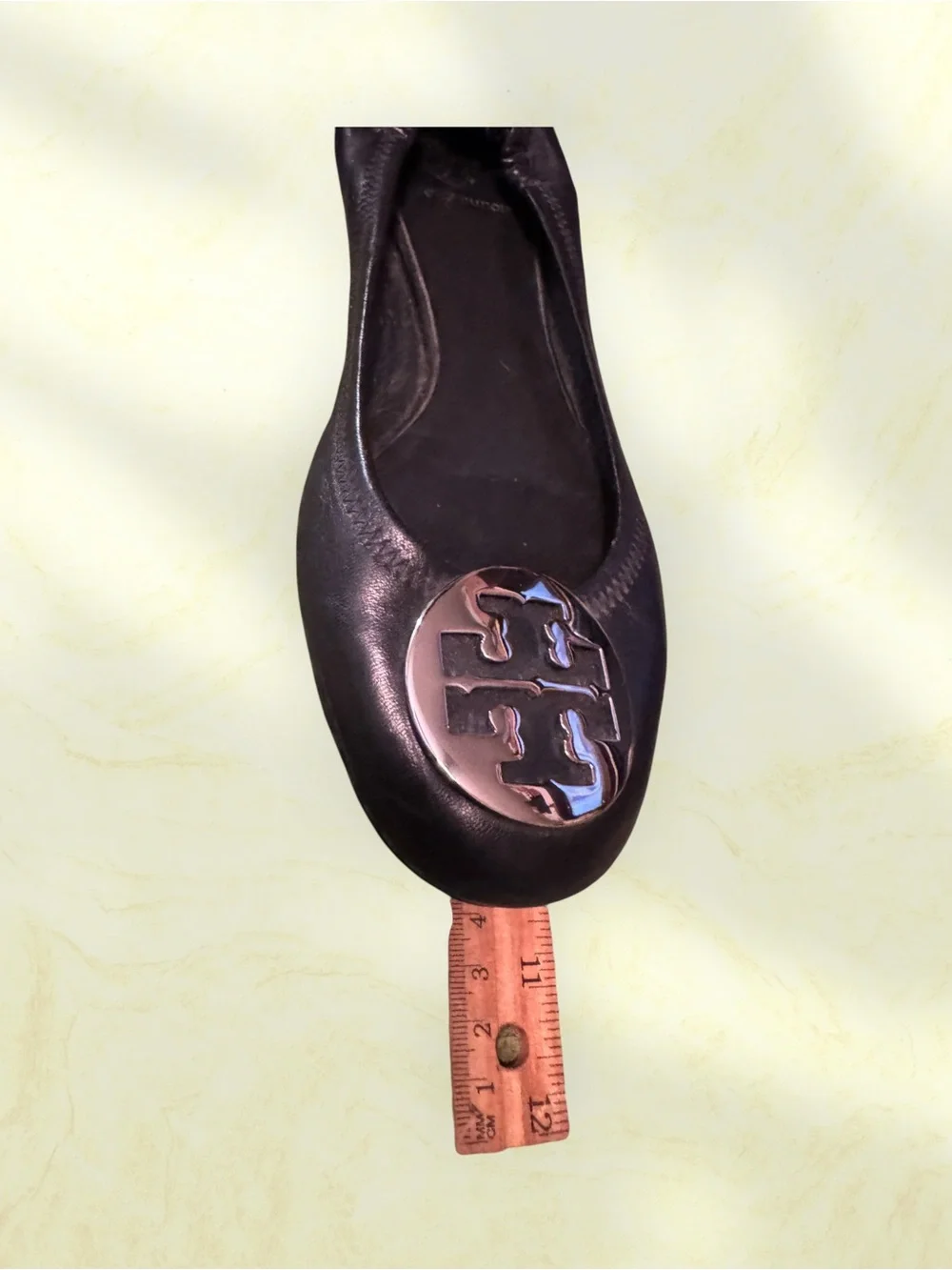 Tory Burch Black Leather Logo Round-Toe Ballet Flats